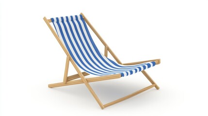 Blue and white striped deck chair isolated on white background. (1)