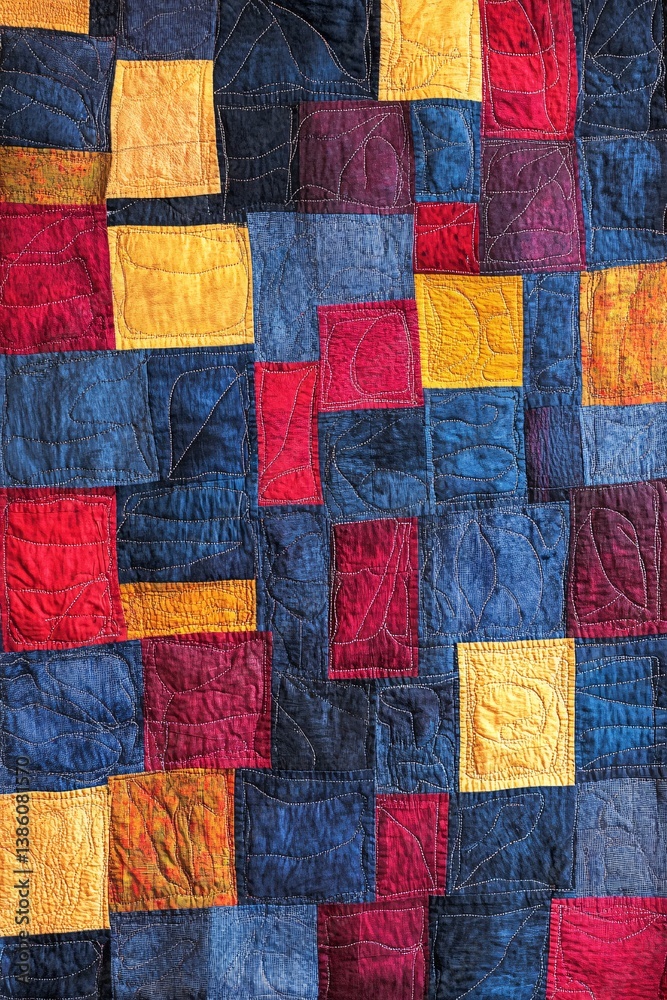 Leinwandbilder vibrant quilt displaying different stitching techniques and fabric patterns