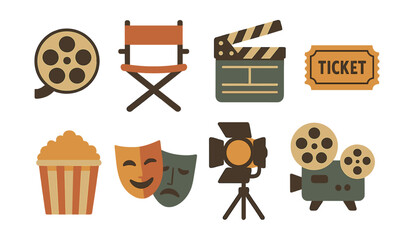 Cinema and theater icon set: flat style for entertainment and movie themes
