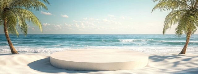 Summer background photo sand products beach platform summer banner sales scene sky vacation holiday stage water island sun travel advertisement