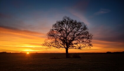 Fototapeta premium trees silhouetted against a glowing sunset