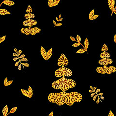 Watercolour autumn leaves ornament pattern. Luxury ornametal painting. Gentle brown seamless illustration