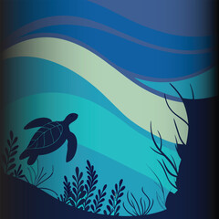 Naklejka premium Turtle Swimming in a Calm Ocean