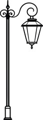 Vintage Street Lamp Post Outline Style with Transparent Background Illumination