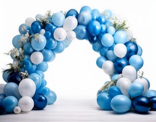 balloon arch blue and white balloons party decoration isolated on white