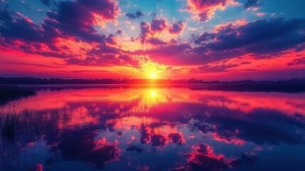 Vibrant Sunset over Serene Lake