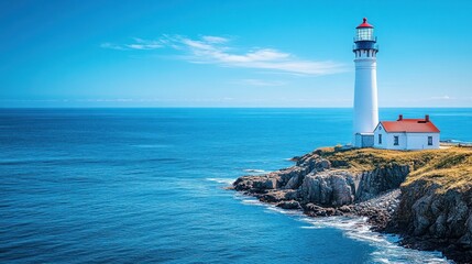 Majestic Lighthouse on a Coastal Cliff, Serenity by the Ocean