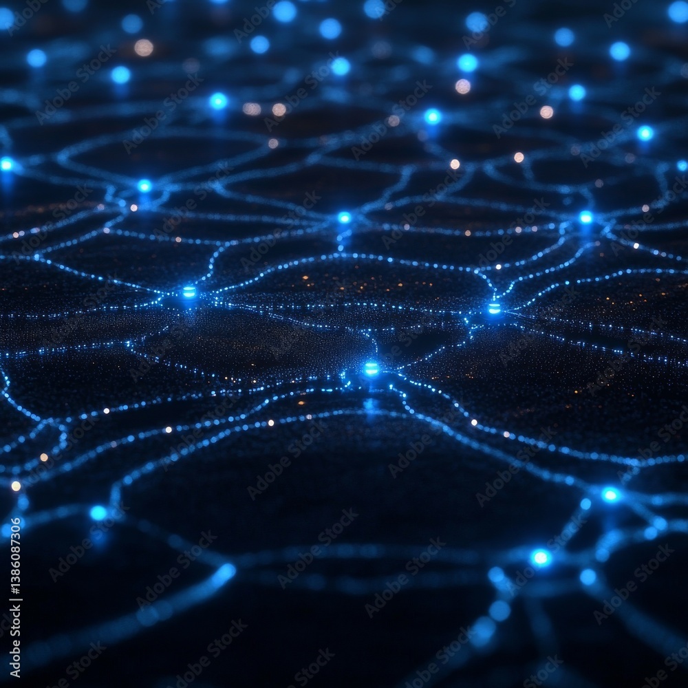 Aufkleber illuminated network: abstract blue light connections on a dark surface, representing technology and 