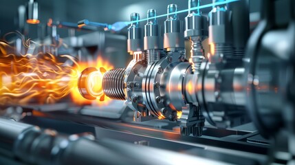 Fototapeta premium Combustion Engine Diagram - Internal combustion, power, energy, efficiency, technology. A detailed diagram showcases the intricate workings of a powerful engine