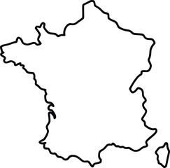 Simple France Map Outline in Black and White with Transparent Background