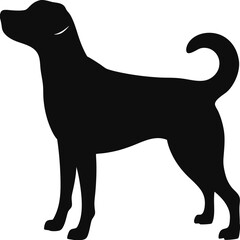 Black and white vector illustration of a dog in a wild animal silhouette style