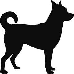 Black and white vector illustration of a dog in a wild animal silhouette style