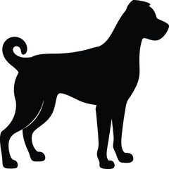Black and white vector illustration of a dog in a wild animal silhouette style