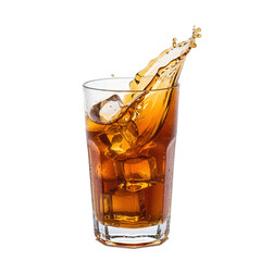 Iced Tea Splashing into Glass with Ice.