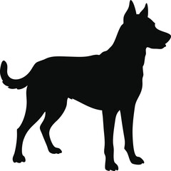 Black and white vector illustration of a dog in a wild animal silhouette style