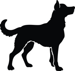 Black and white vector illustration of a dog in a wild animal silhouette style
