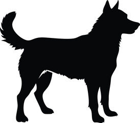 Black and white vector illustration of a dog in a wild animal silhouette style