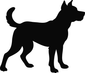 Black and white vector illustration of a dog in a wild animal silhouette style