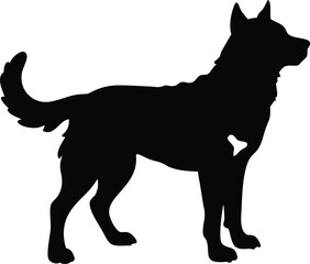 Black and white vector illustration of a dog in a wild animal silhouette style