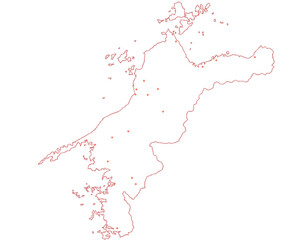 愛媛県　地図　白　斑点　イラスト