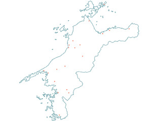 愛媛県　地図　白　斑点　イラスト