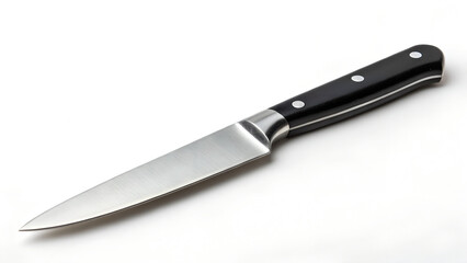 Fototapeta premium Black handled kitchen knife isolated on white background 