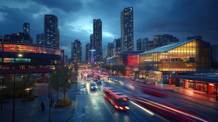 Night Cityscape: Vibrant Metropolis at Dusk