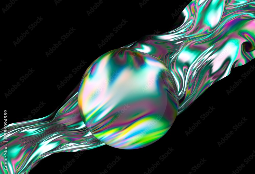 Aufkleber vibrant, iridescent sphere is enveloped by a flowing, colorful ribbon on a dark background. dynamic 