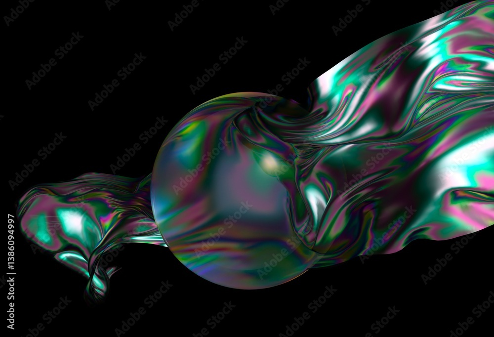 Aufkleber vibrant, iridescent sphere is enveloped by a flowing, colorful ribbon on a dark background. dynamic 