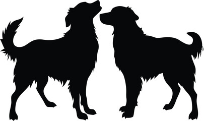 Black silhouettes of a dog friendly love on a white background