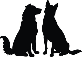 Black silhouettes of a dog friendly love on a white background