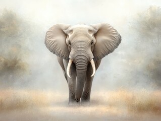 Fototapeta premium Majestic elephant on serene trek