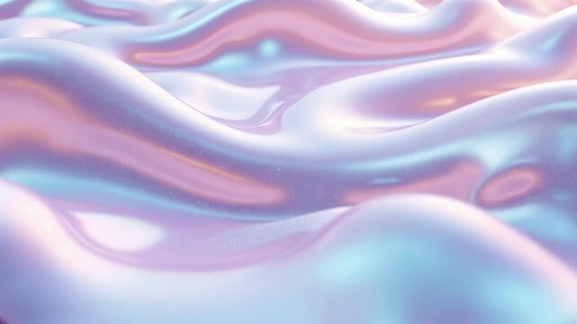 Holographic iridescent abstract fluid waves with pastel gradient colors. Soft flowing metallic shimmer texture with pearl like glow. Dreamy futuristic minimal aesthetic with smooth curves and elegant