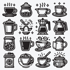 Obraz premium Coffee icon sets stock illustration