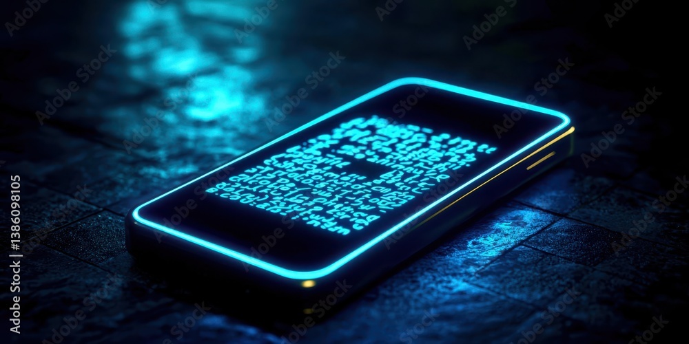Aufkleber A QR code is lit up in neon colors in a futuristic setting