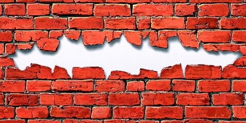A red brick wall with a hole in it