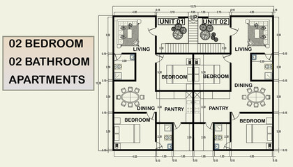 2 bedroom apartment house villa 2D floor plan 