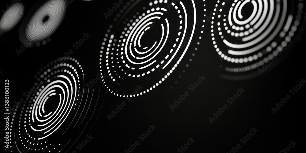 Poster a black and white image of a spiral with many dots