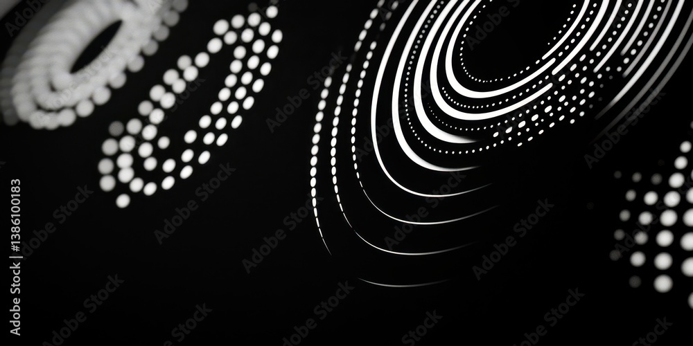 Poster a black and white image of a spiral with many dots