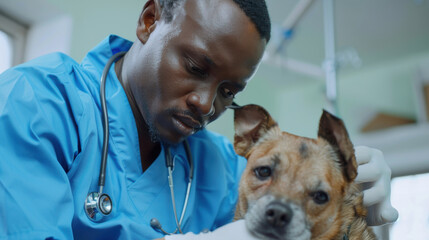 Man Veterinarian Caring for a Dog in a Clinic - Pet Health and Veterinary Services Concept.