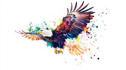 Naklejka premium Eagle Soaring Watercolor Illustration with Vibrant Colors on White Background