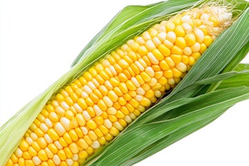 Fresh Corn on the Cob with Husk on White Background