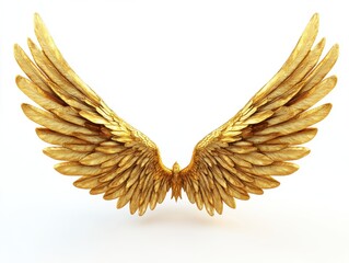 Majestic golden wings on a pristine white backdrop capturing a sense of ethereal beauty and divine inspiration perfect for fantasy art