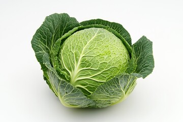 Obraz premium Savoy Cabbage Head Close-up on a Plain White Background Studio Shot