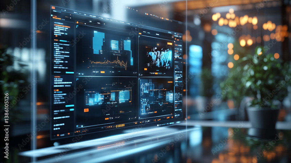 Poster futuristic data analysis dashboard interface for business intelligence and data visualization tech 2
