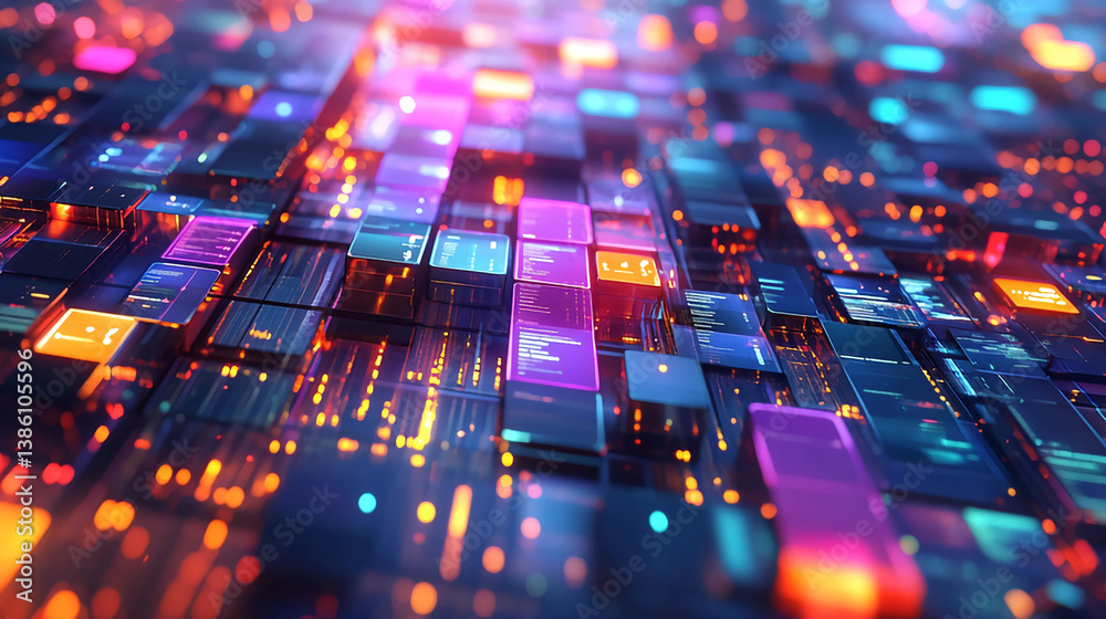 Poster abstract technology background digital grid data flow network connection visualization render d rend