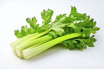 Fresh Celery Stalks on White Background for Healthy Eating Concepts