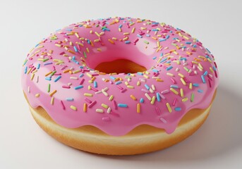 Donut pink frosting colorful sprinkles