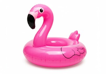Inflatable pink flamingo pool float isolated white background