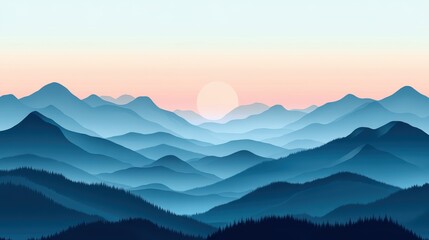 Fototapeta premium A peaceful mountain backdrop with layers of peaks fading into the horizon under a clear blue sky